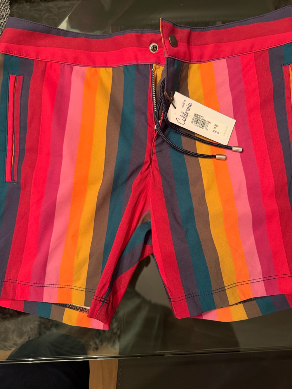 Mr. Turk.  Made in California Multicolor Striped Swim Shorts with Drawstring